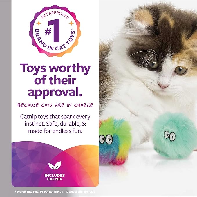 SmartyKat (2 Count) Fuzzy Friends Plush Catnip Ball Cat Toys - Rainbow/Turquoise, 2 Count