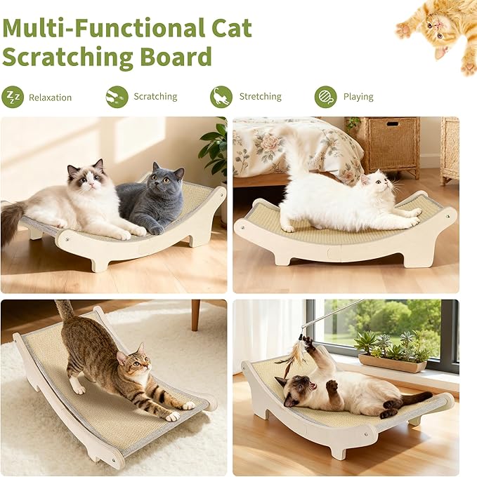 Sisal Cat Scratcher Bed for Cat, 23.6 Inches Thickened Wood Frame & Support Rods, Cat Hammock Chair, Easy to Install