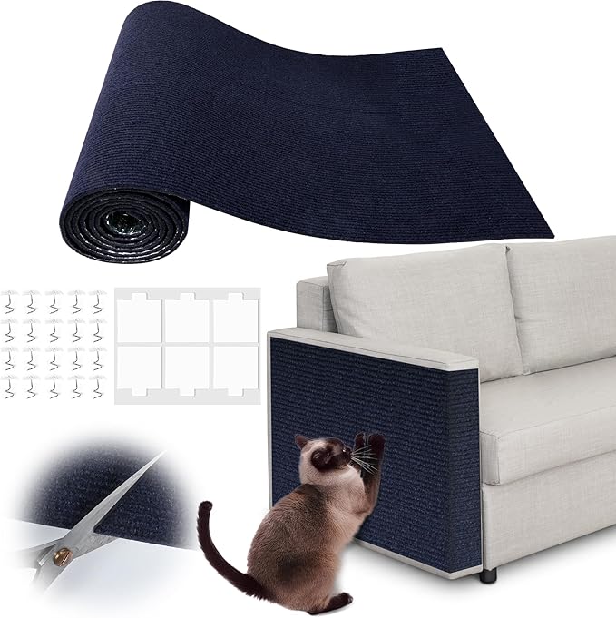 Cat Scratch Furniture Protector - 100" x 17" Trimmable Self-Adhesive Cats Claws Scratch Pads, DIY Cat Climbing Couch Protector for Scratch Post Cat Tree Replacement Indoor (Dark Blue)