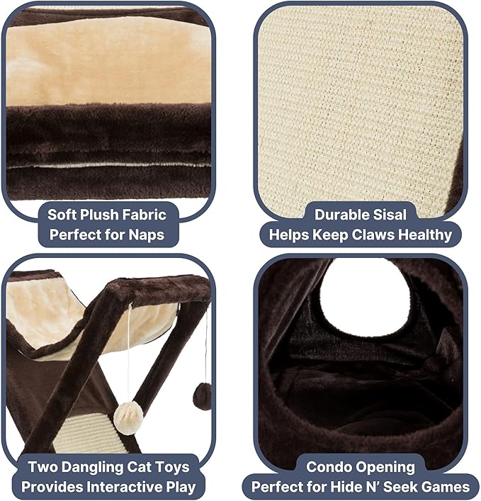 Trixie Miguel Fold and Store 25.5" Indoor Furniture for Cats - Sisal Scratcher - Cave - Interactive Hanging Toy - Hammock/Bed - Brown