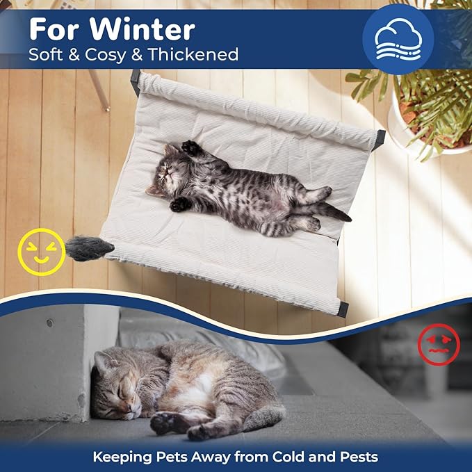 Elevated Cat Bed for Indoor Cats - Machine Washable, 360° Surround Sight, Rust-Resistant Frame with Toy - Effortless Setup, Comfort Mattresses (Thick)