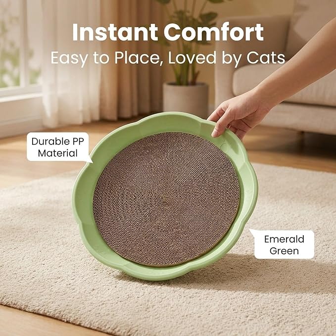 Gralara Round Cat Scratcher Sleeping Bed Lounge Furniture Protector Indoor Play Replacement Pad Circle Scratcher Pad for Indoor Cats, Green