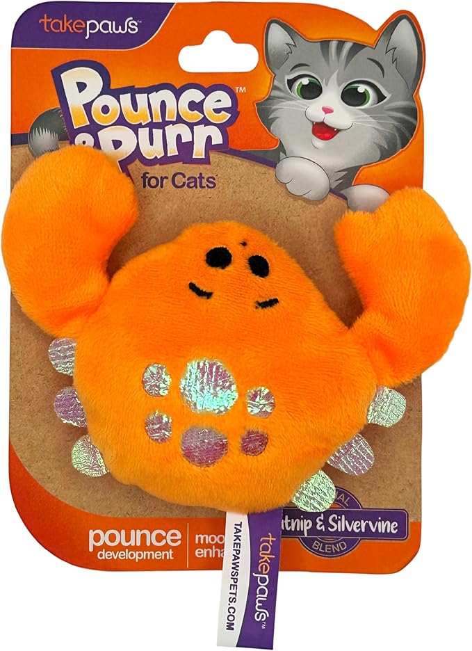 Pounce & Purr® Plush Cat Toys, Catnip & Silvervine Infused, Shiny Iridescent Accents, Interactive Play Toys for Cats & Kittens (Crab)