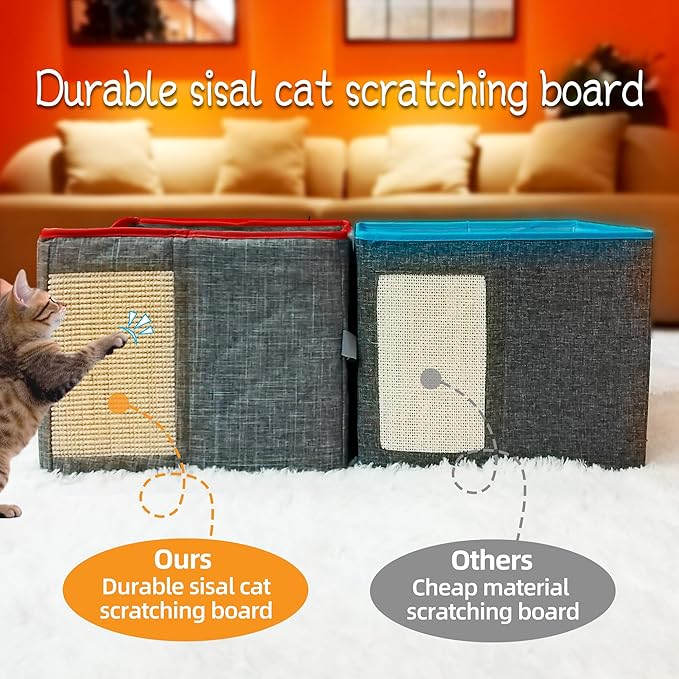 Cat Houses for Indoor Cat, Large 2-Sided Reversible Cushion Cat Condo with Safety Strap, Foldable Cat Hideway with Sisal Scratch Pad, All Seasons Pet Bed for Multi Cats,Dark Grey