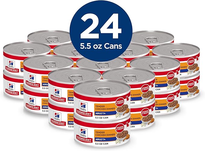 Hill's Science Diet Adult 7+ Wet Cat Food, Chicken Stew, 5.5 oz. Cans, 24-Pack