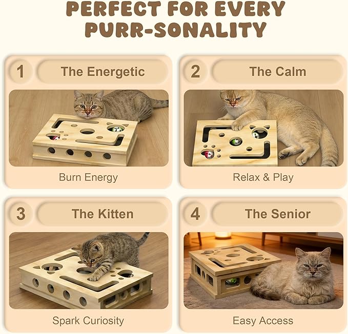 XL Cat Nail File Enrichment Box, Cat Scratch Puzzle Box with Replaceable Filing Pad, Stress-Free Grooming Toy for Indoor Cats