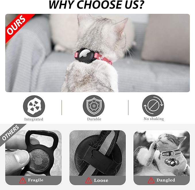 azuza AirTag Cat Collar Breakaway, Integrated Cat Collar with Air Tag Holder Safety Lightweight GPS Tracker Holder for Cats, Pink Butterfly, Cats (8-12inch)
