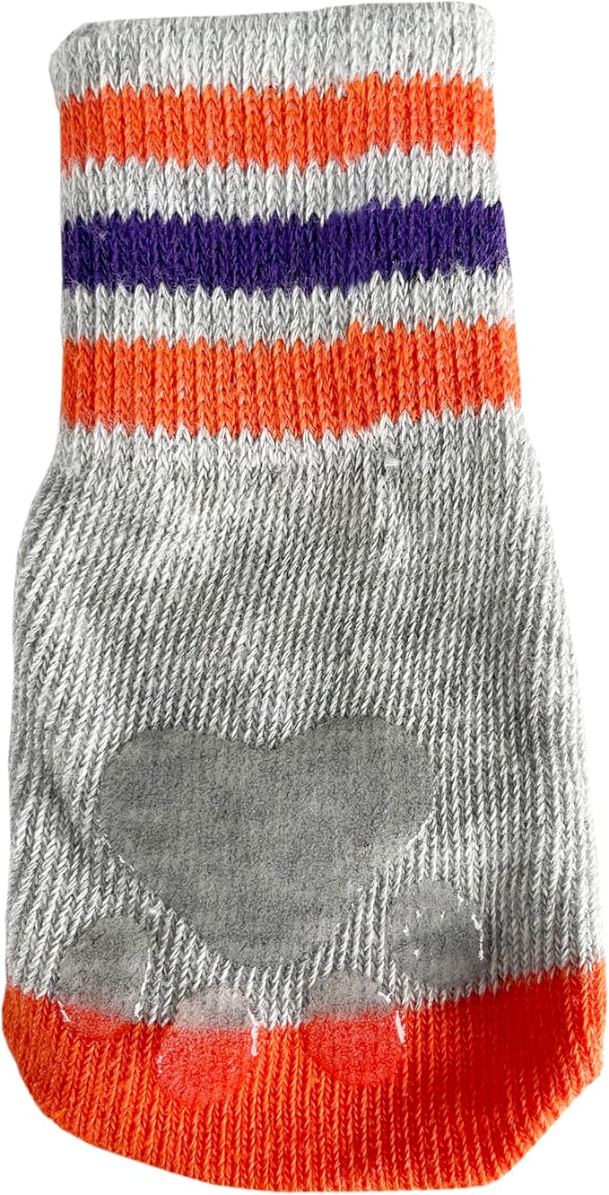 NCAA Clemson Tigers Anti Slip Dog Socks with Elastic Ribbed Top, Size X-Small/Small. Indoor/Outdoor Socks, Best Dog Paw Protector, 2 Pairs of Pet Socks with Your Favorite Collegiate Sports Team