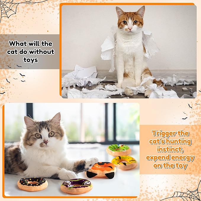 L1rabe Summer Catnip Cat Toys - 5Pcs Pet Days Donut Catnip Stuffed Kittens Supplies, Funny Pumpkin Bat Spider Dessert Pet Toys, Fun Cats Chew Bite Teething Tool Catmint Birthday Interactive Supplies