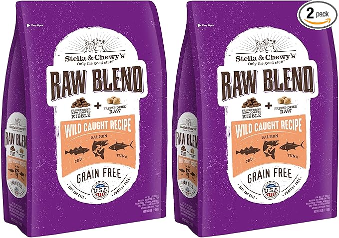 Stella & Chewy's Raw Blend Premium Kibble Cat Food – Grain Free, Protein Rich Meals – Wild-Caught Fish Recipe – 5 lb. Bag (Pack of 2)
