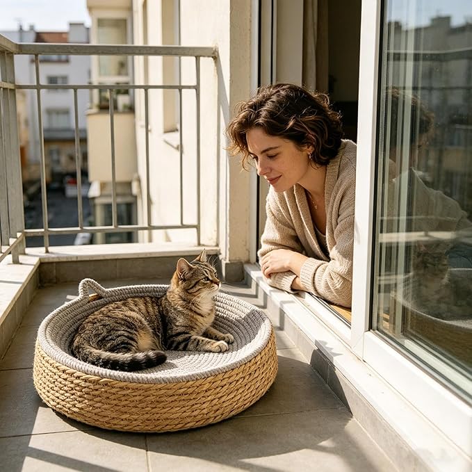 Cat Scratch Bowl - Breathable Woven Scratch Board, Kitten Ear Design Cotton Rope Cat Bed, Round Scratching Lounge Toy