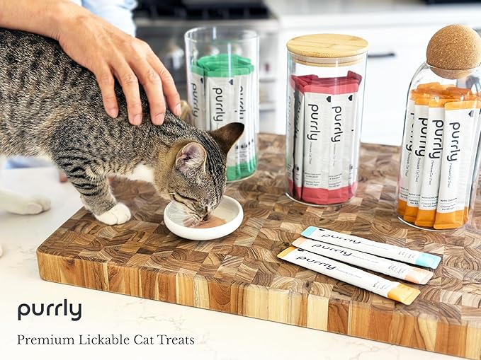 Purrly Interactive Lickable Cat Treats Low Calorie Human-Grade Chicken Breast & Turkey with L-Lysine & Astaxanthin for Immunity (30 Count) Hydrating BPA-Free Grain-Free Non-GMO All Ages Low-Phosphorus