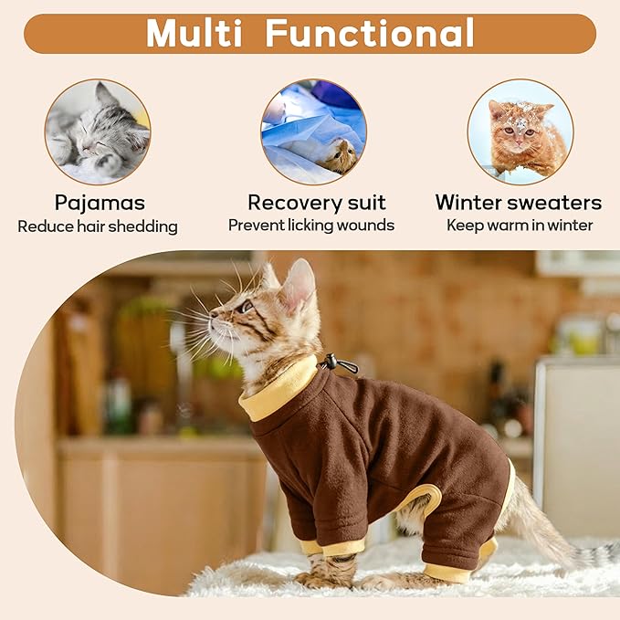 PUMYPOREITY Cat Behavior Control Sweater – Stops Licking & Over-Grooming, Anti-Anxiety Shirt, Escape-Proof, Breathable Pet Clothing for Shedding & Skin Protection, Brown, M