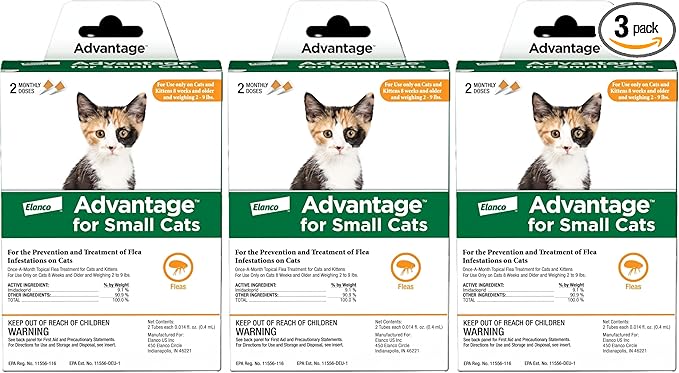Advantage Topical Cat Flea Treatment and Prevention for Small Cats 2-9 lbs. | Apply Flea Drops Monthly | 2 Treatments (Pack of 3)