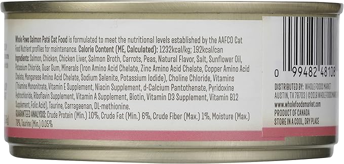 Whole Paws, Grain-Free Wet Cat Food, Salmon Paté Loaf Recipe, 5.5 Ounce