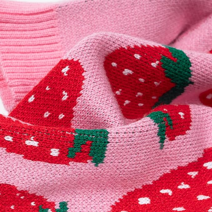 Fitwarm Adorable Strawberry Dog Sweater, Thermal Dog Winter Clothes for Small Dogs Girl, Pet Outfit, Pink, Red, White, Green, Medium