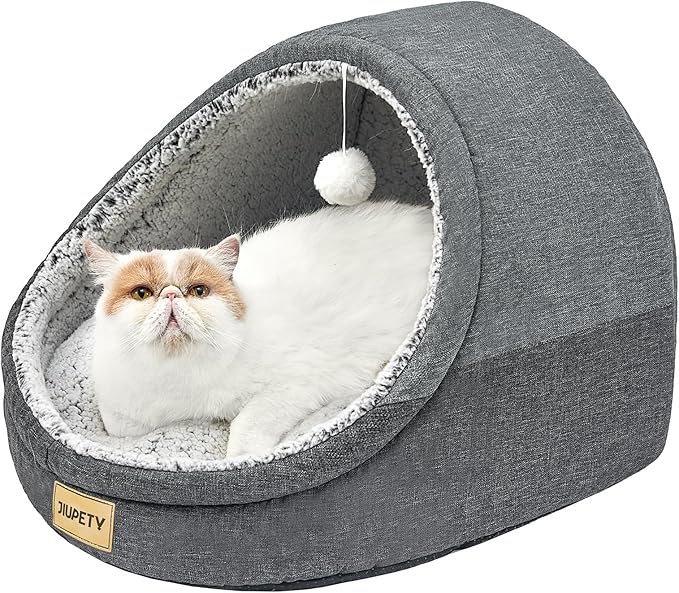 Jiupety Cute Cat Beds for Indoor Cats, Cat Cave Bed for Kittens, Burrowing Puppy Bed with Anti-Slip Bottom, Washable Removable Cushion, L(19"x17"x16"), Dark Gray
