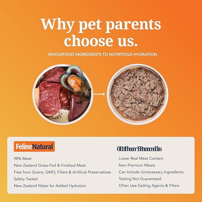 Feline Natural New Zealand Canned Catfood Wet Food, High-Meat, Low-Carb, & Grain Free Cat Food Wet, Lamb Feast, 6 oz, Pack of 12