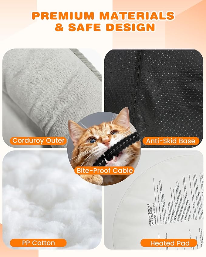 Heated Cat Bed for Indoor Pets – Constant Temperature 100.4-107.6℉ Donut Cat Heating Pad with Chew Resistant 87 Inch Cord, Washable Cover, Cozy Round Pet Bed for Small Cats Kittens Dogs