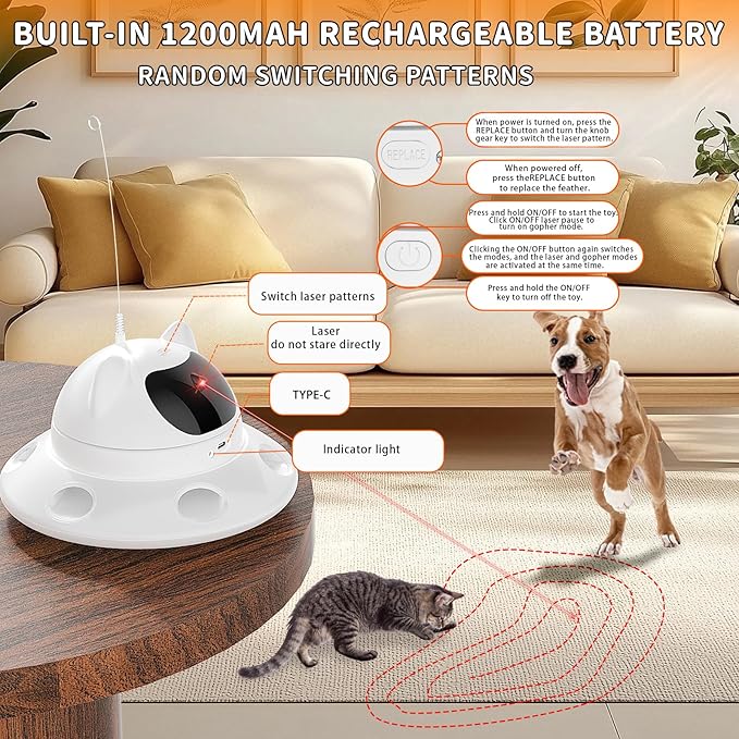 3-in-1Interactive AI Smart Play Cat Toy – Automatic Laser & Feather Toy for Indoor Cats, Keeps Cats Busy When Home Alone