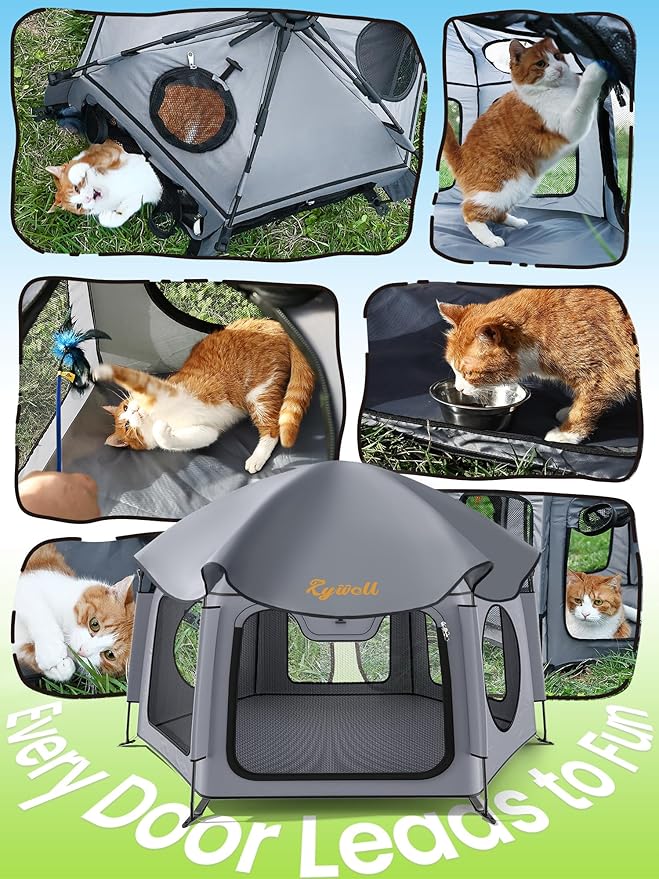 Medium Cat Catio Outdoor Cat Enclosure, 35.4" Pop-Up Catio for 1 Cat, Portable Cat Playpen Indoor Outdoor, Lightweight Travel Cat Tent with Sunshade, Foldable Cat Kennel for Balcony Camping