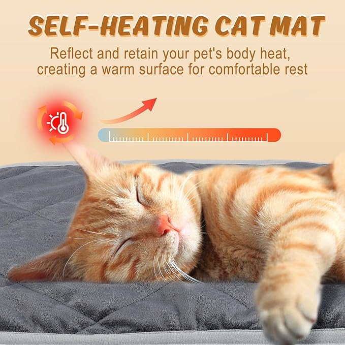 MEWTOGO 4 Pcs Self Warming Cat Bed Mat - 15.7X19.7in Soft & Warm Self-Heating Pet Pad, Washable Bed Mats Reflect Body Heat with Non-Slip Bottom for Indoor Cat Gifts