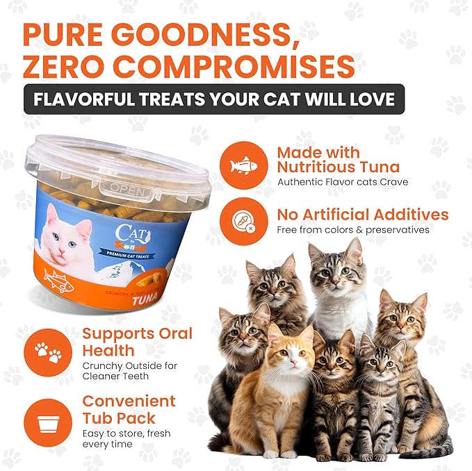 Scoochie Pet Cat by Scoochie – Tuna Flavored Cat Treats, Crunchy Outside & Creamy Inside, 3 | 8.8 oz Tubs