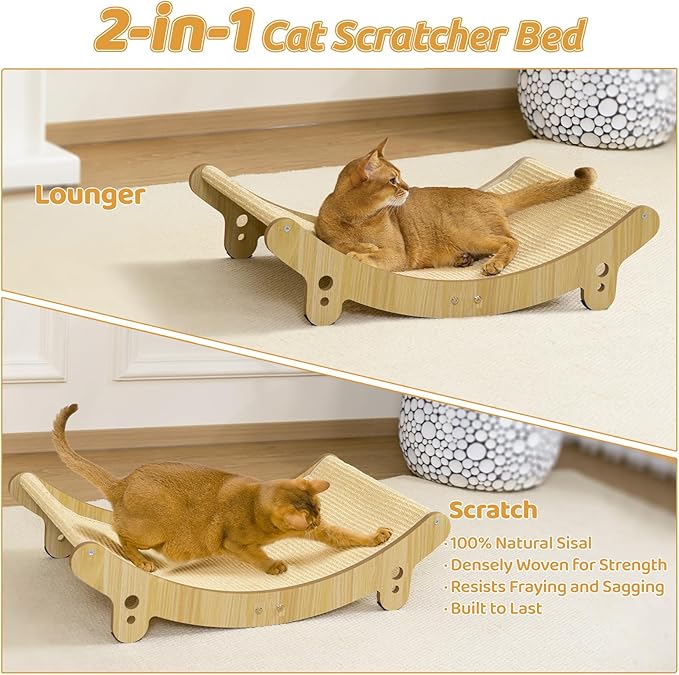 Sisal Cat Scratcher Bed - 27.6 inch Cat Scratchers for Indoor Cats Hammock for Scratching Pad Natural Sisal Cat Scratch Post Durable for Large Cats Scratcher Lounge, Wooden Cat Furniture(Large)