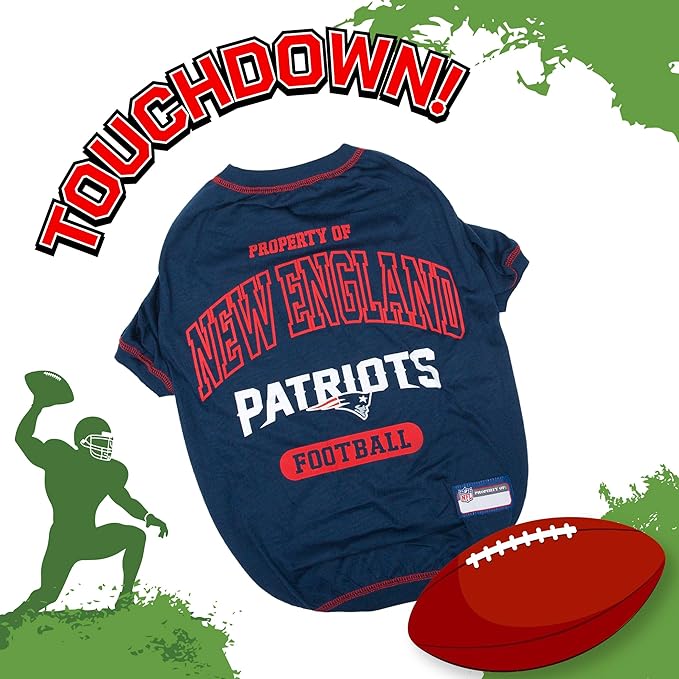 NFL New England Patriots Dog T-Shirt for Pets, Size Small. Officially Licensed Pet Shirt with Team Logo, Soft Stretchable Comfort Fit Apparel for Dogs & Cats