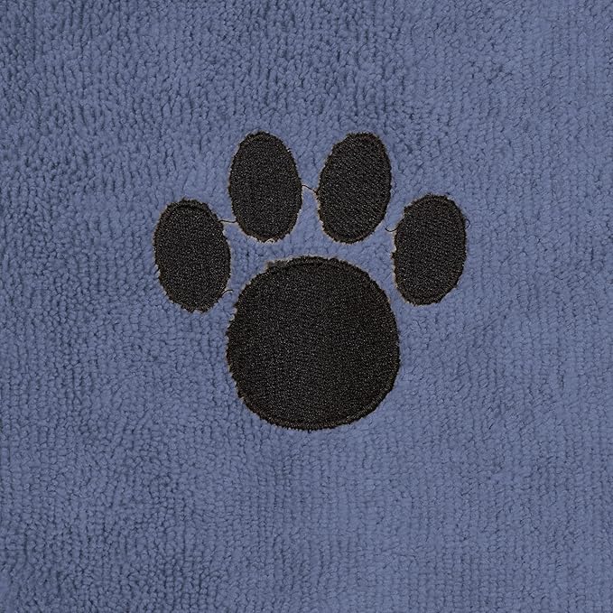 Bone Dry Pet Robe Collection, Embroidered Absorbent Microfiber Bath Robe with Adjustable Closure, for Dogs & Cats, X-Small, Stonewash Blue