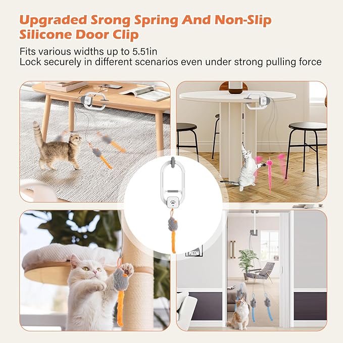 Interactive Cat Toy, Rechargeable Electric Cat Teaser, Hanging Door cat Toy, 2 Motion Modes (360° Spin & Irregular Jumping), Smart Auto Cat Toy for Exercise & Fun, Grey
