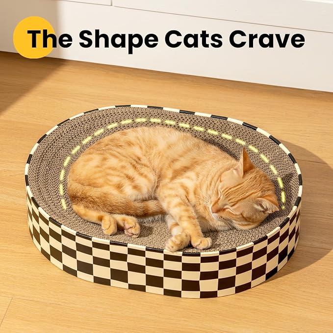 Conlun 2 Pack Oval Cat Scratcher Bowl, Curved Cardboard Scratching Pad Bed for Indoor Kittens, Mess-Free Enclosed Lounge Nest, Furniture Protector, Medium
