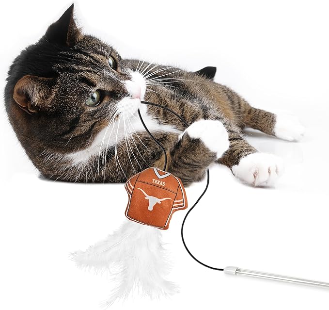 NCAA Texas Longhorns Team Jersey Wand with CAT NIP, Cat Toy Jersey Shaped Plush Teaser Toy for Cats & Kittens - Interactive Pet Toy for Play & Exercise