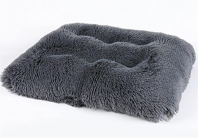 Long Plush Calming Pet Bed Cuddler Pet Bed for Dogs and Cats Fluffy Faux Fur Dog Bed with Anti Slip Bottom Machine Washable Pet Sleep Bed Crate Mat Dark Grey 2XL