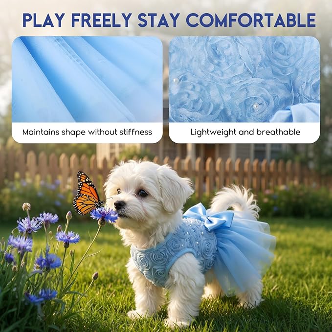 ASENKU Dog Dress Pet Wedding Dress Princess Lace Puppy Birthday Party Outfit Formal Apparel Girl for Small Medium Dogs Cats (2XL, Blue)