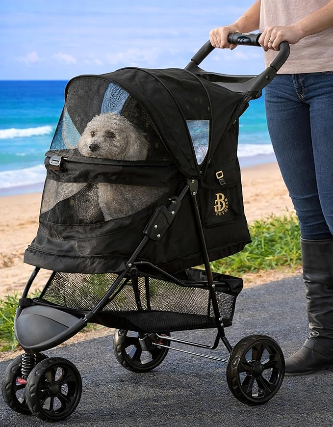 Pet Gear No-Zip Special Edition 3 Wheel Pet Stroller for Cats/Dogs, Zipperless Entry, Easy One-Hand Fold, Removable Liner, Cup Holder, Charcoal Black