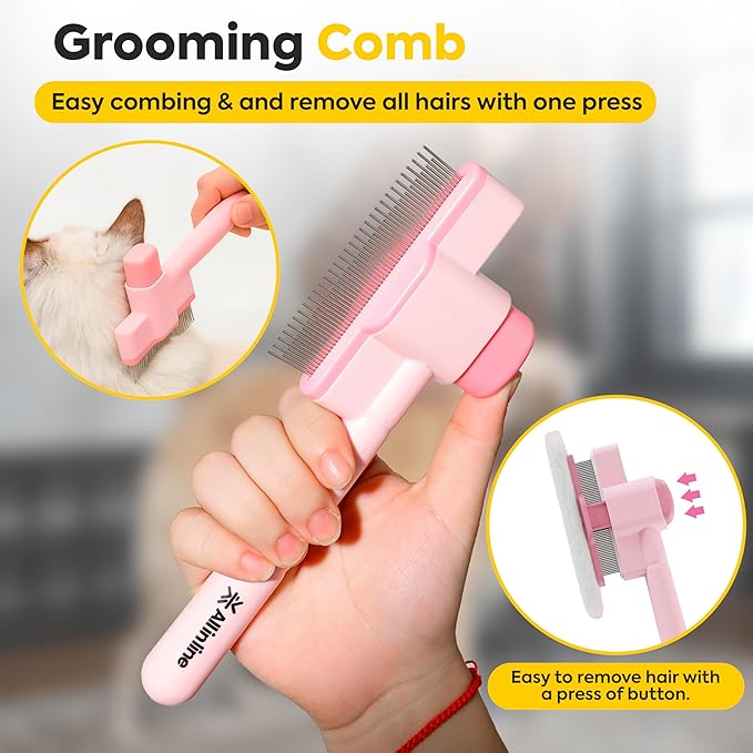 Pet Hair Removal Gloves for Dogs & Cats (Pack of 2) | Reusable Electrostatic Grooming Gloves with 2 Free Shedding & Detangling Combs | Hair Remover for Clothes, Sofa, Carpet & Car Seats