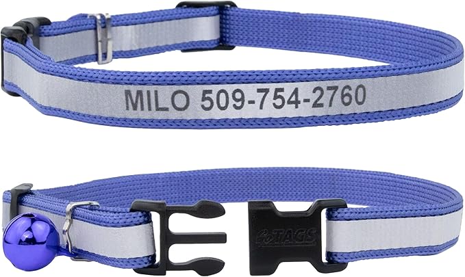 GoTags Personalized Reflective Cat Collars, Engraved Custom Cat Collar with Name and Phone ID, Breakaway Collar with Safety Release Buckle and Bell, Adjustable for Cats and Kitten (Lavender)