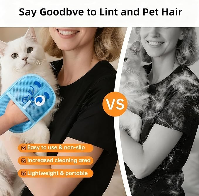 2026 Thickened Electrostatic Pet Hair Removal Gloves for Dogs & Cats，Reusable & Washable Cat Hair Removal Glove, Pet Hair Remover Tool for Furniture Clothing, Couch, Carpet, Car Seat, Bed