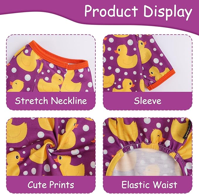 Dog Pajamas Small Sized Boy Girl, Cotton Stretchable Pet Clothes Jammies Puppy Outfits for Dogs Female Male, Spring Summer Doggie Doggy Pjs (Purple Duck, L)