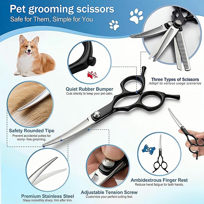 19PCS Dog Bath Kit & Dog Brush Kit for Dogs & Cats - Professional Pet Grooming Tools Set with Shedding Brush, Bath Scrubber, Dematting Comb & Storage Bag - Complete Dog Washing Essentials, Blue