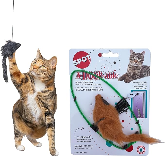 SPOT A-Door-Able Bouncing Mouse Cat Toy - Hanging Rattle & Catnip Interactive Toy, Entertain Cats for Hours, Indulge Natural Hunting Instincts, Provide Mental Stimulation, Suspend From Any Door Frame