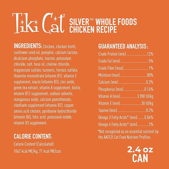 Tiki Cat Silver Wet Cat Food for Seniors, Chicken, 2.4 oz. Cans (12 Count)