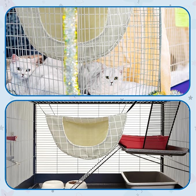 Jetec 2 Pieces Cat Cage Hammock Indoor Hanging Pet Bed Double Layer Hanging Cat Bed Bag Soft Kitten Hammock for Comfortable Two Level Cage Accessories for Spring, Summer, Winter, 2 Styles