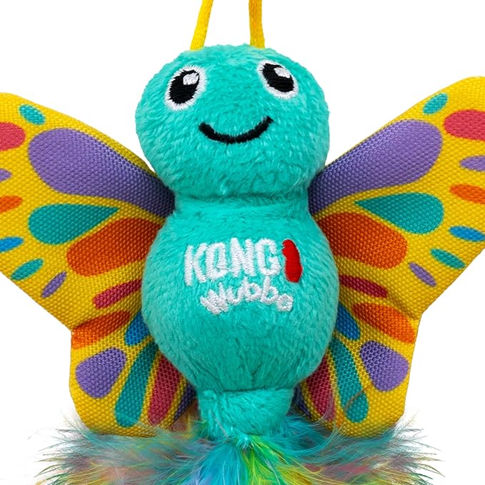 KONG Wubba Cat Toy – Catnip-Infused, Crinkle and Rattle Sound & Feathery Tails for Batting, Pouncing & Interactive Play (Butterfly)