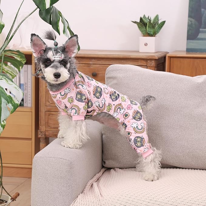 CuteBone Fleece Dog Pajamas St. Patrick's Day Clothes Puppy Jammies Pet Apparel Cat Onesie for Chihuahua Yorkie Frenchies P326M