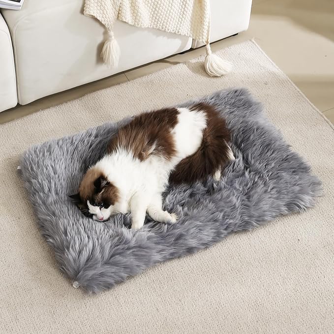 Dog Cat Bed Mat 19.6x31.4 inch, Washable Soft Plush Faux Fur Fluffy Puppy Pads Blanket for Indoor Pet Sleep Cushion Grey