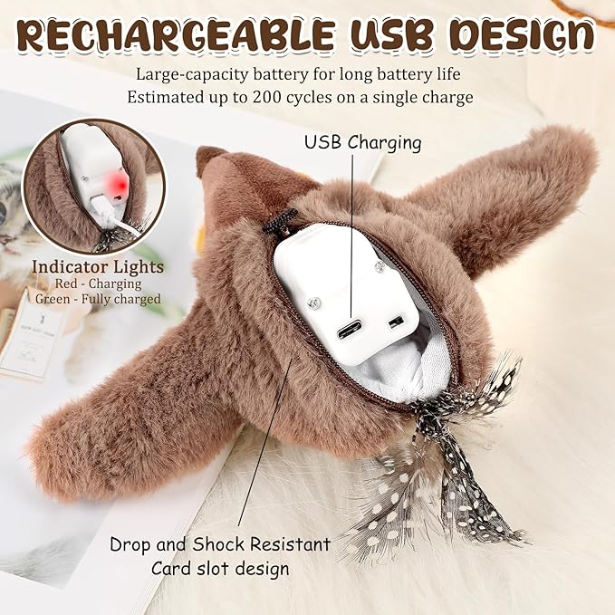 Interactive Chirping Bird Cat Toys - Flying Birds Cats Toy with Flapping Wings, Realistic Electric Sparrow Pet Plush Toys, Relieving Boredom Flying Bird Cat Toys for Indoor Cats