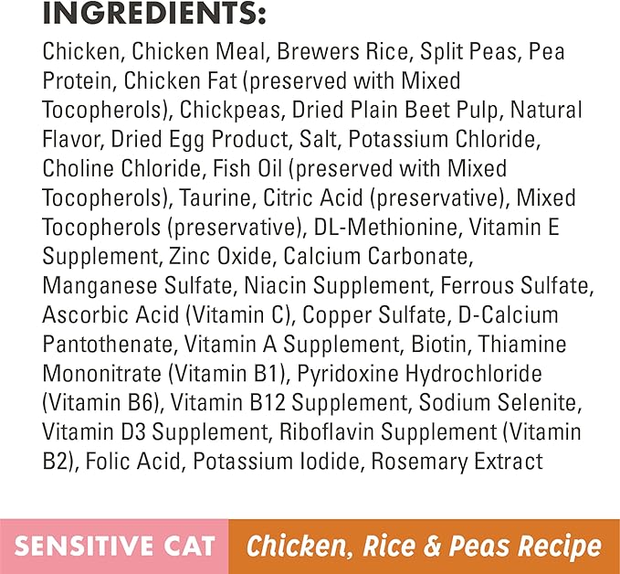 Nutro Wholesome Essentials Natural Dry Cat Food, Sensitive Chicken, Rice & Peas Recipe Kibble, 3 lb. Bag (Pack of 2)