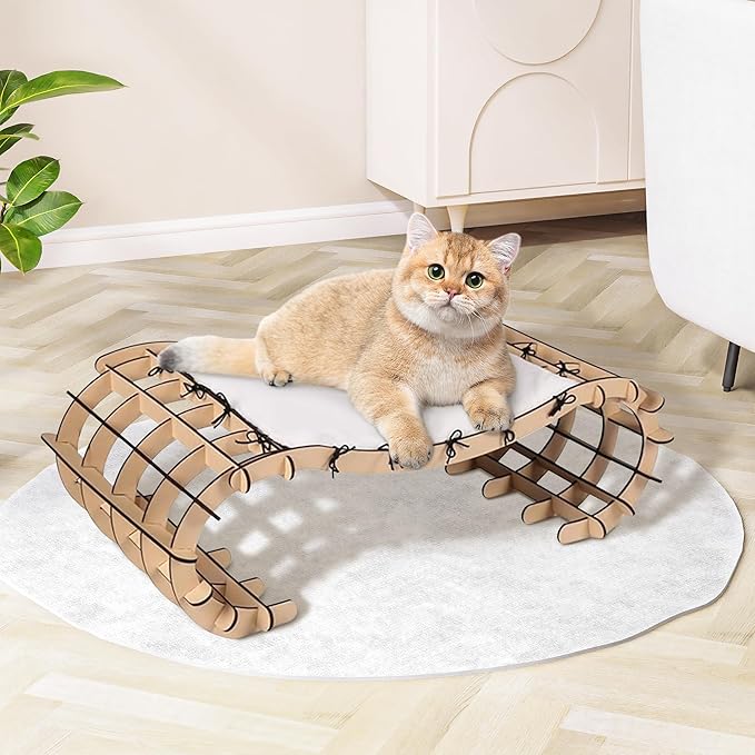 Jerry & Maggie Cat Hammock Bed for Cat Lounger, Wood Cat Beds for Indoor Cats, Cute Kitty House Furniture Toy with Soft Cozy Washable Removable Seat for Sleeping Playing and Lounging